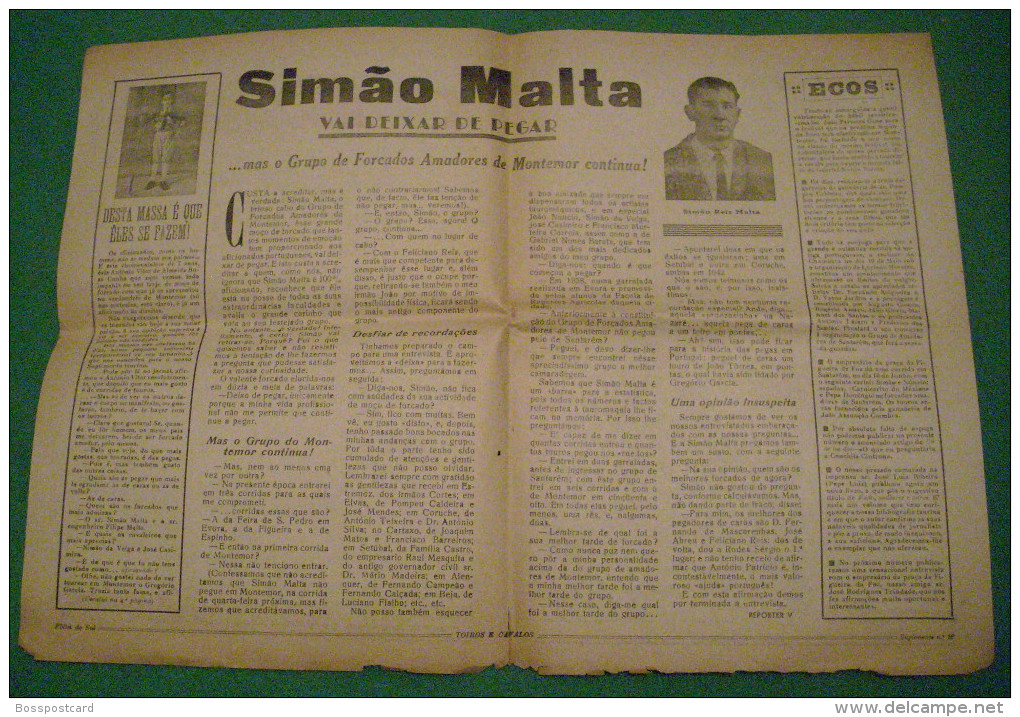 Montemor-o-Novo - Jornal "A Folha do Sul" Nº 4108 de 28 de Abri de 1948 - Suplemento "Toiros e Cavalos". Évora.