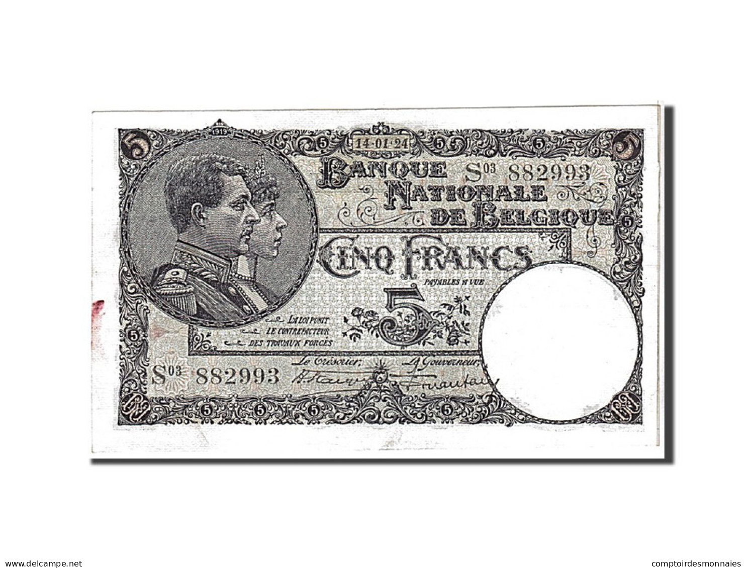 Billet, Belgique, 5 Francs, 1924, KM:93, TTB - 5 Francs