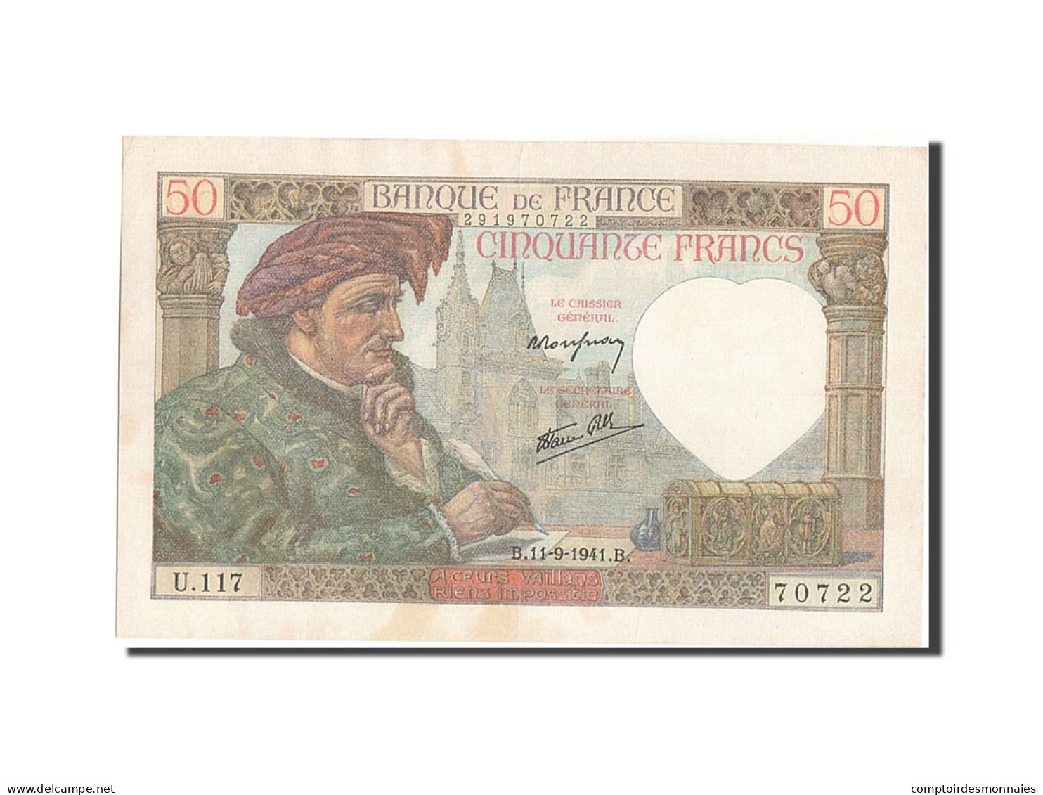 Billet, France, 50 Francs, 50 F 1940-1942 ''Jacques Coeur'', 1941, 1941-09-11 - 50 F 1940-1942 ''Jacques Coeur''