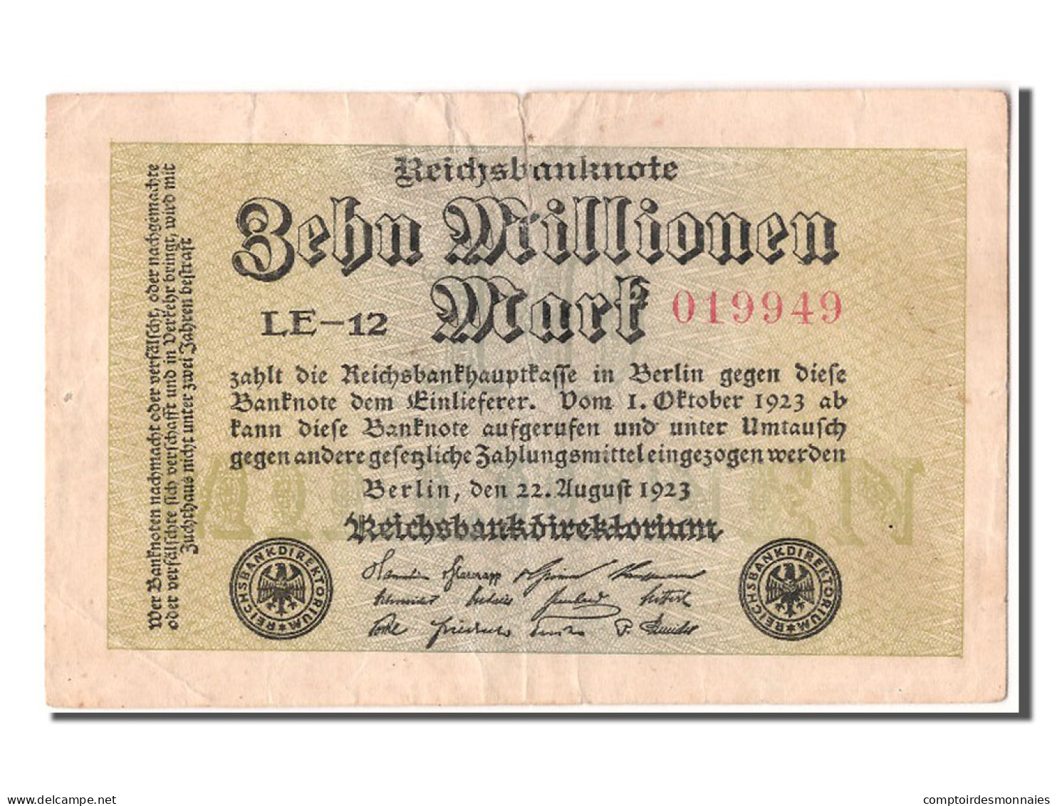 Billet, Allemagne, 10 Millionen Mark, 1923, 1923-08-22, TB+ - 10 Millionen Mark