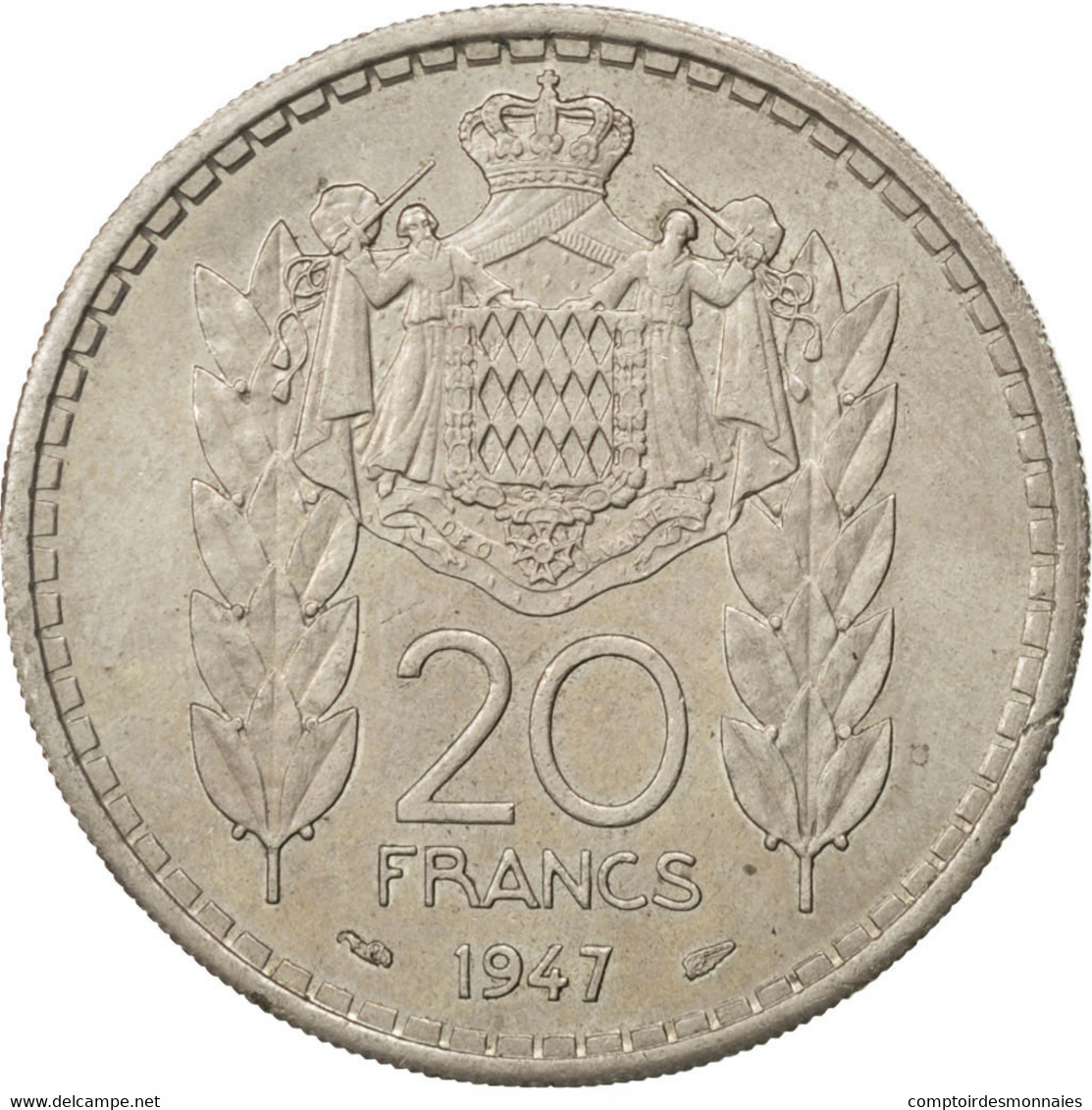 Monnaie, Monaco, Louis II, 20 Francs, Vingt, 1947, TTB+, Copper-nickel, KM:124 - 1922-1949 Louis II