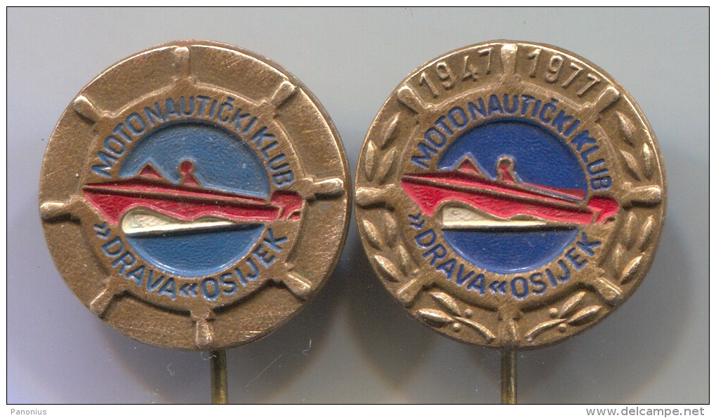 DRAVA OSIJEK CROATIA - Marine Ship  Yachting Nautical, Vintage Pin  Badge, 2 Pieces - Voile