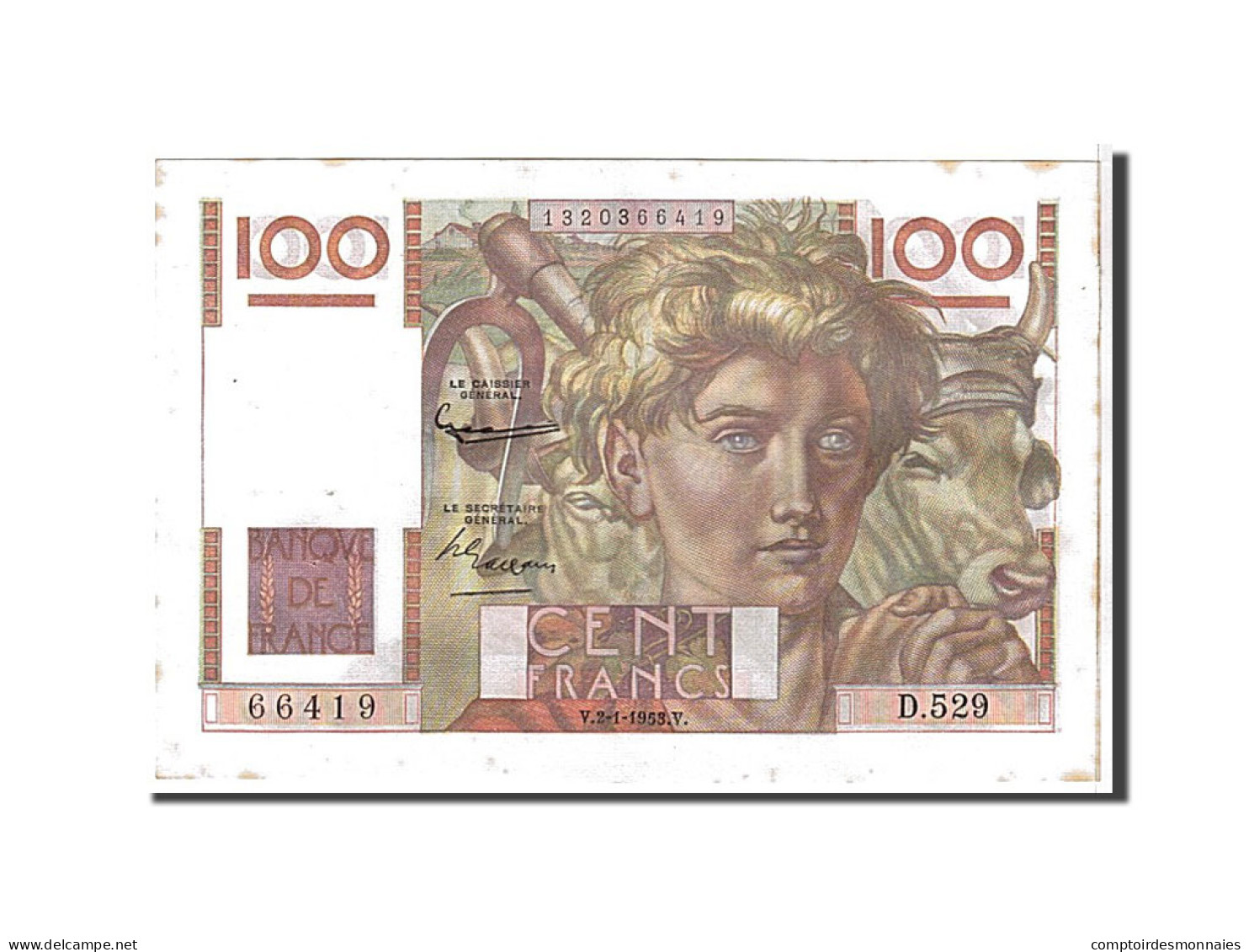 Billet, France, 100 Francs, 100 F 1945-1954 ''Jeune Paysan'', 1953, SUP - 100 F 1945-1954 ''Jeune Paysan''