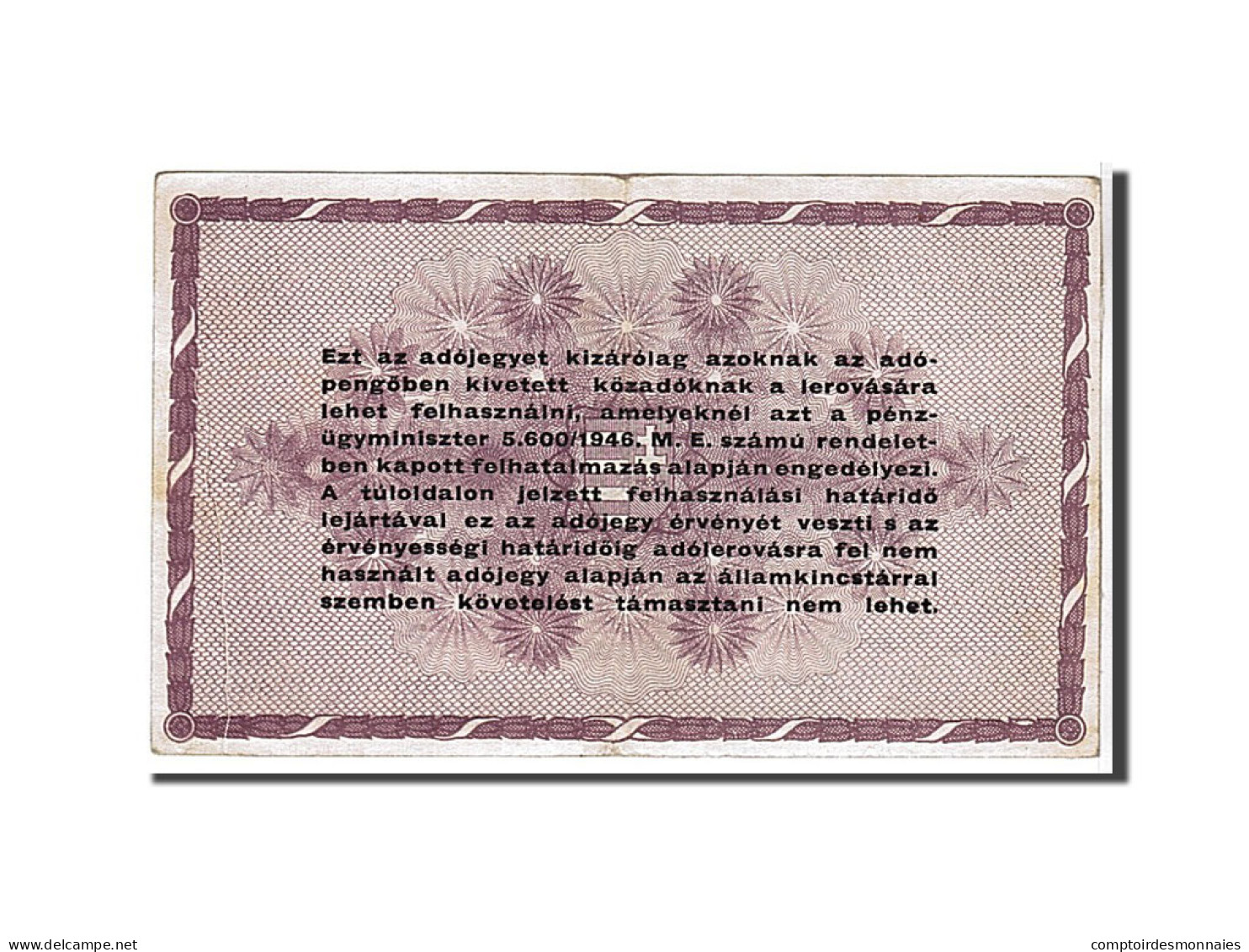 Billet, Hongrie, 100,000 (Egyszázezer) Adópengö, 1946, KM:144a, TTB - Hungary