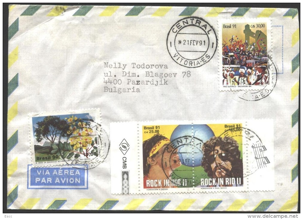 Mailed Cover (letter) With Stamps 1990 / 1991  From Brazil To Bulgaria - Covers & Documents