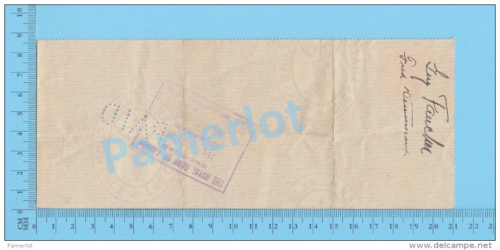 Sherbrooke 1937 Cheque ( $3.00 , Guy Faucher. Stamp Scott  #219 )Quebec Qc. 2 SCANS - Cheques & Traveler's Cheques