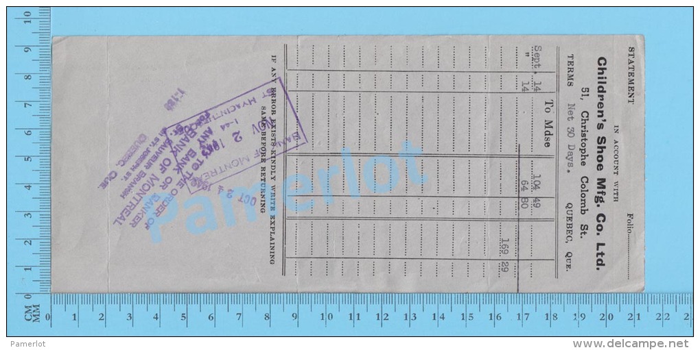 St. Sauveur  Quebec Canada 1942 Promesse ( $169.29 , Children Shoe Mf´g Co + R Tax Stamp 2 X  FX64   )  3 SCANS - Schecks  Und Reiseschecks