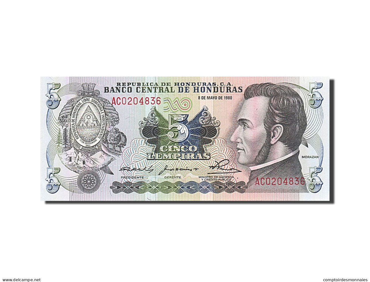 Billet, Honduras, 5 Lempiras, 1980, 1980-05-08, SPL - Honduras