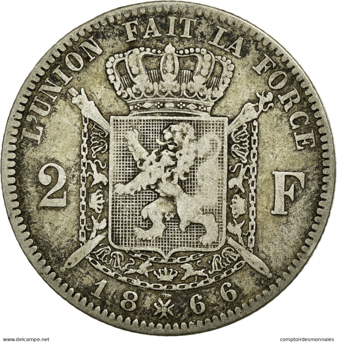 Monnaie, Belgique, Leopold II, 2 Francs, 2 Frank, 1866, TB+, Argent, KM:30.1 - 2 Frank