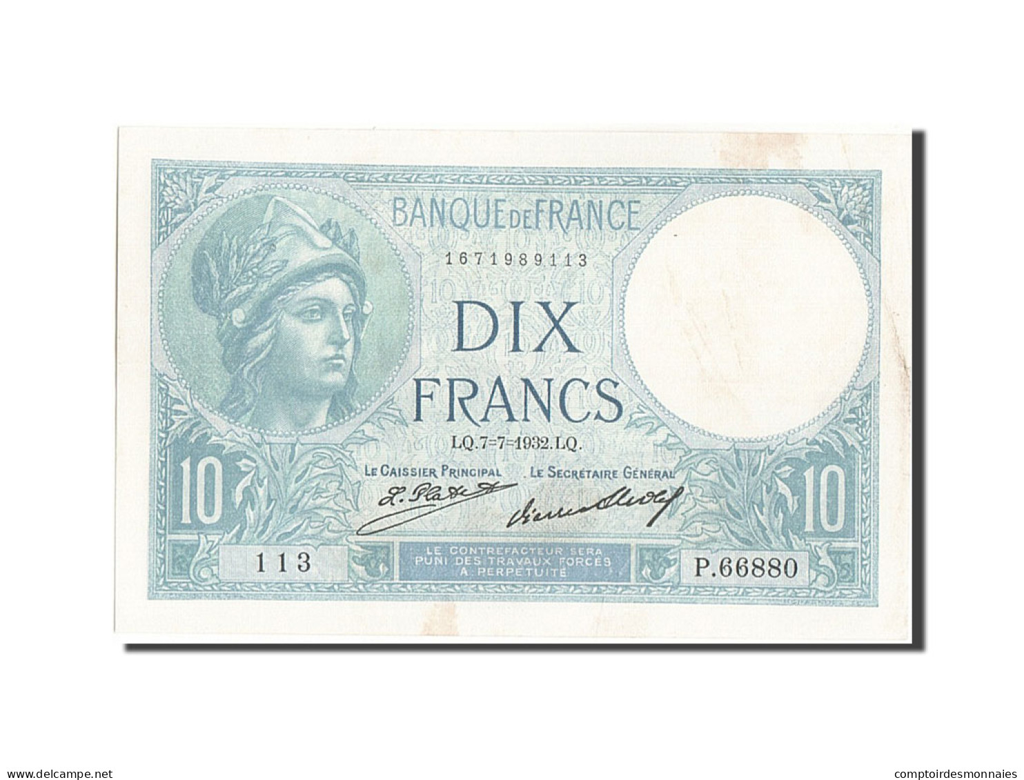 Billet, France, 10 Francs, 10 F 1916-1942 ''Minerve'', 1932, 1932-07-07, TTB+ - 10 F 1916-1942 ''Minerve''