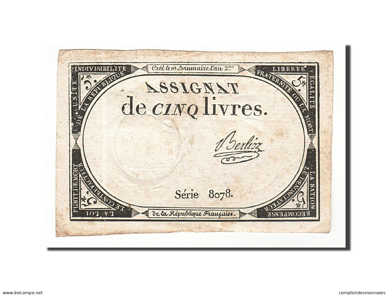 Billet, France, 5 Livres, 1793, Berlioz, TTB, KM:A76, Lafaurie:171 - Assignats