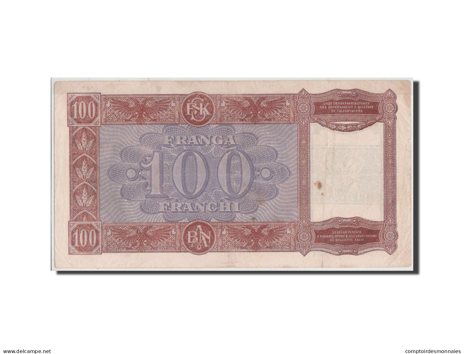 Billet, Albania, 100 Franga, 1945, TTB - Albanie