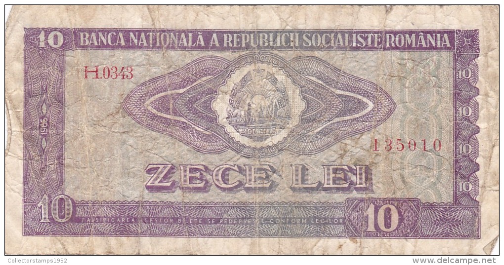 ROUMANIE - Billet De  10  LEI.   1966  Used. - Romania