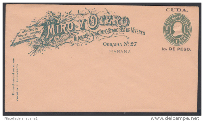 1899-EP-63. CUBA US OCCUPATION. 1899. ENTERO POSTAL IMPRESO MIRO US HABILITADO. 1c. Ed.46ip. TIPO A. POSTAL STATIONERY. - Lettres & Documents