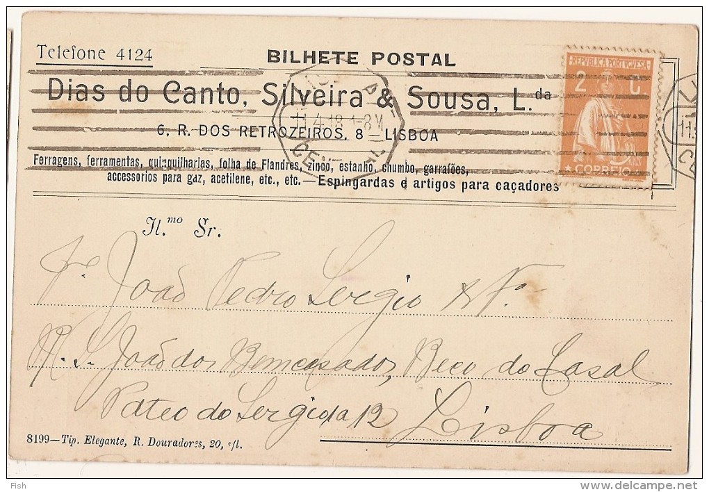 Portugal & Bilhete Postal, Dias Do Canto, Silveira & Sousa, Lisboa 1918 (187) - Covers & Documents