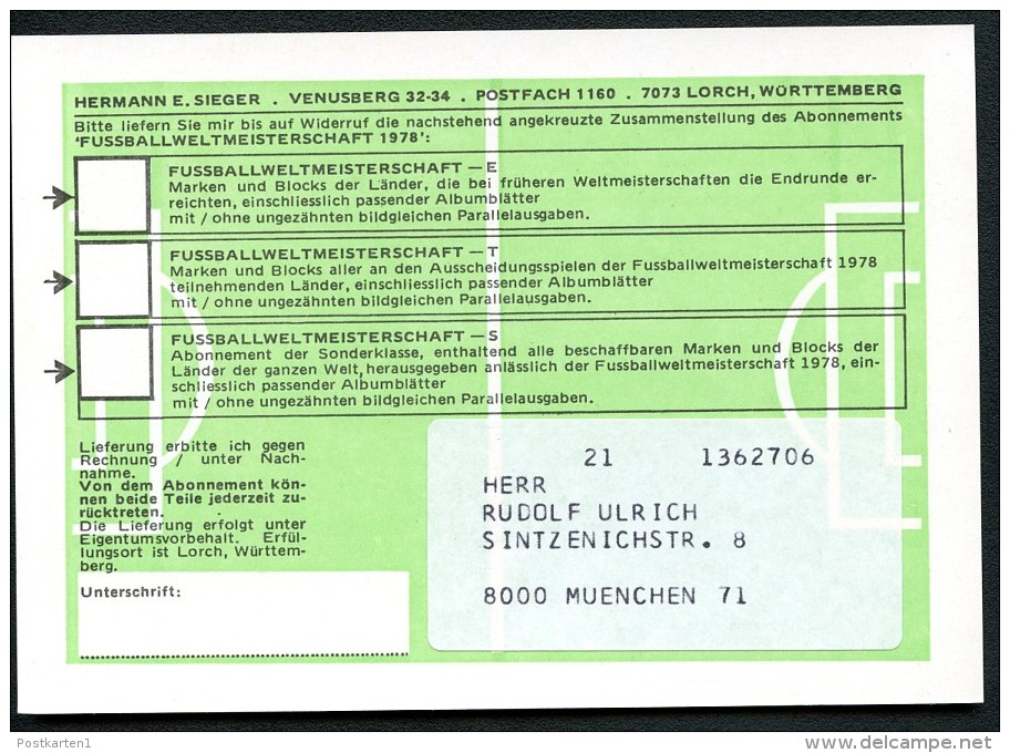 BERLIN P94 ZB2 Postkarte ZUDRUCK SIEGER FUSSBALL-WM ** 1978 - Privatpostkarten - Ungebraucht