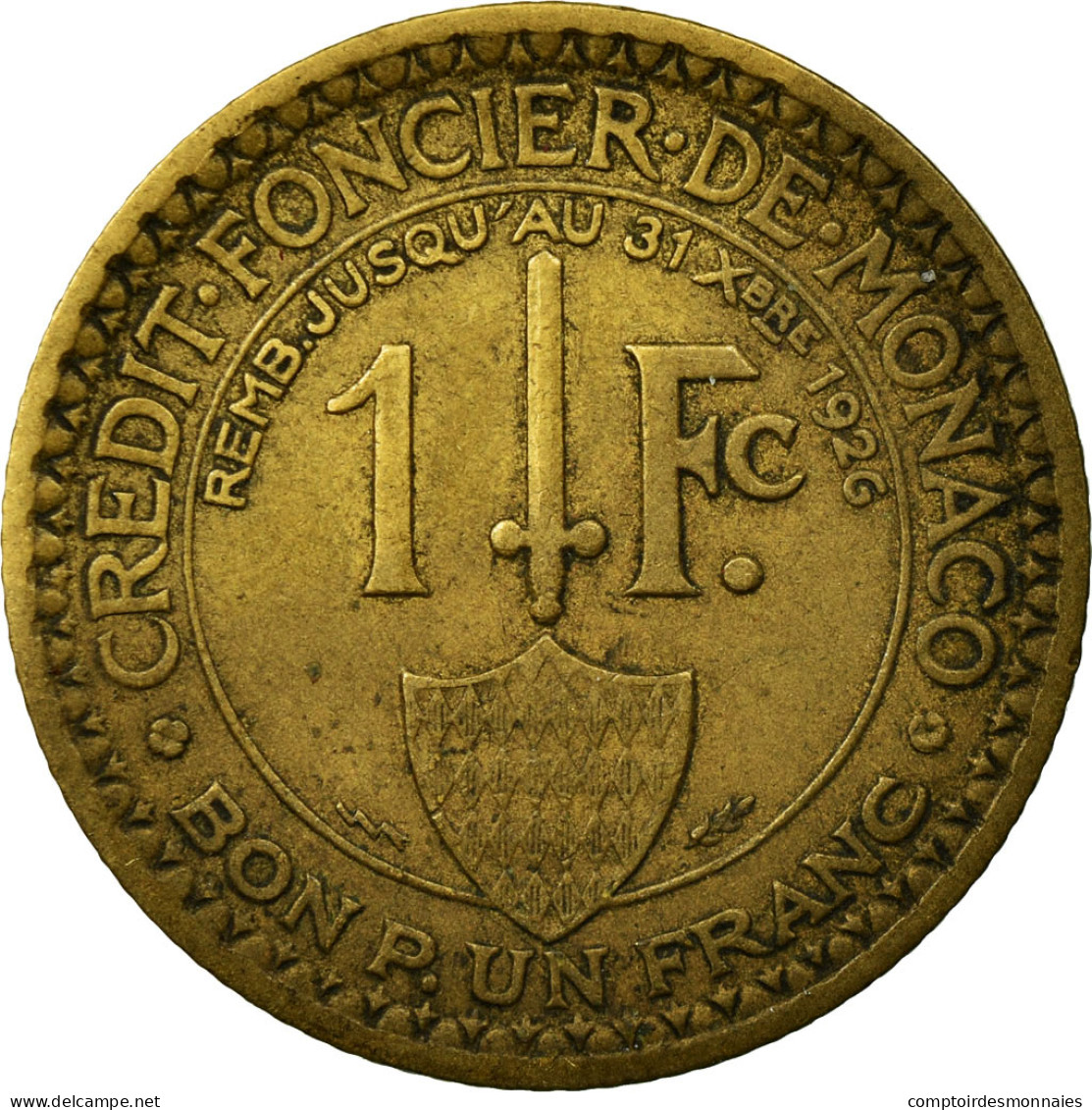 Monnaie, Monaco, Louis II, Franc, 1924, Poissy, TTB, Aluminum-Bronze, KM:111 - 1922-1949 Louis II