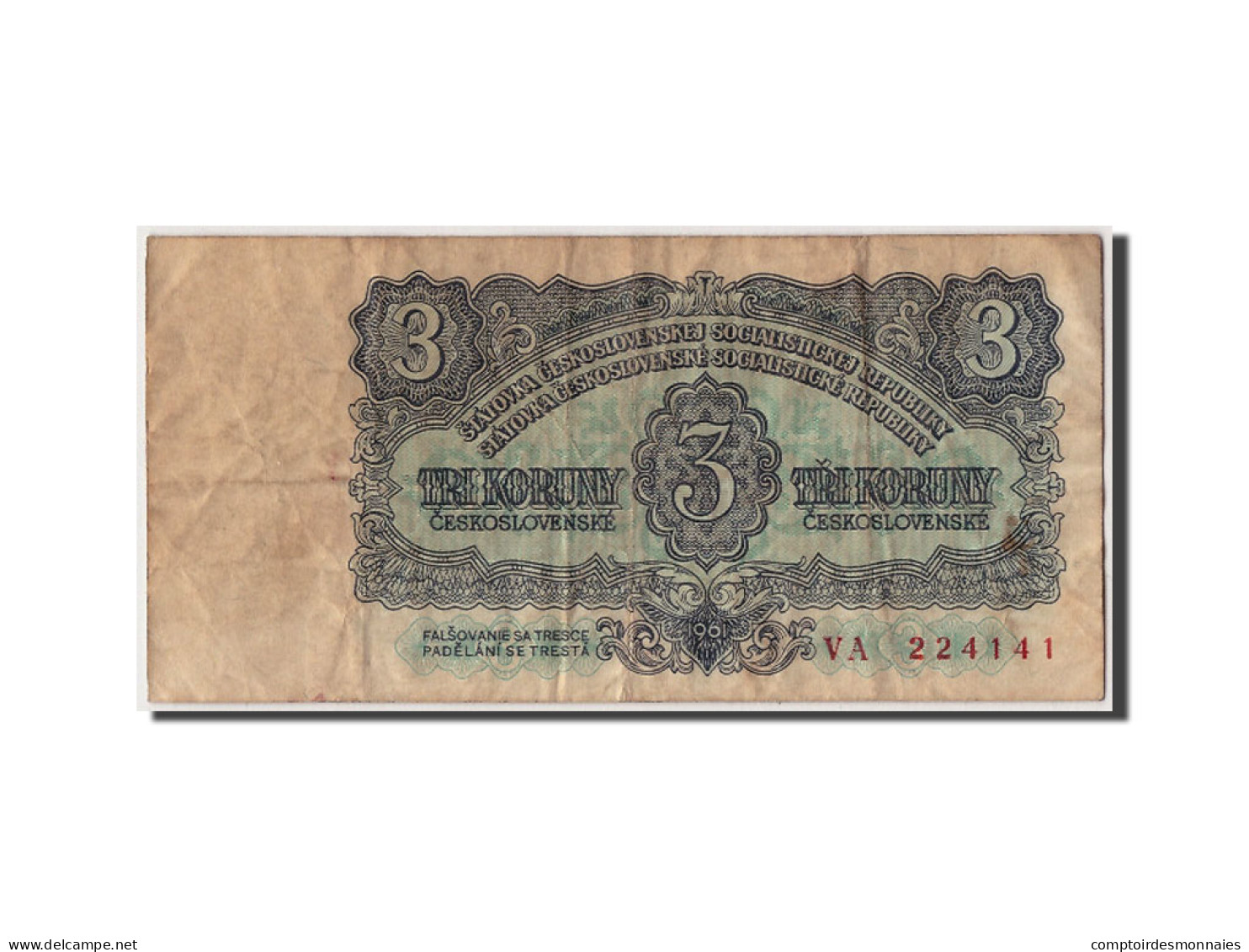 Billet, Tchécoslovaquie, 3 Koruny, 1961, TB - Tschechoslowakei