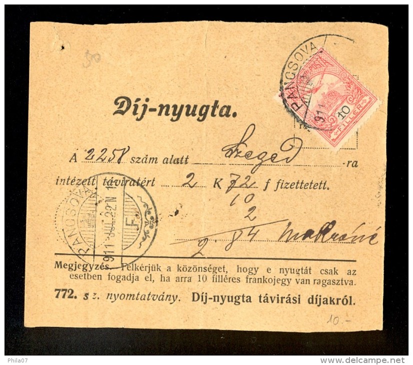 Hungary - Postal Formular For Payment Of Telephone Conversation In Pancsova 'Dij-nyugta', 22.07.1911. - Other & Unclassified