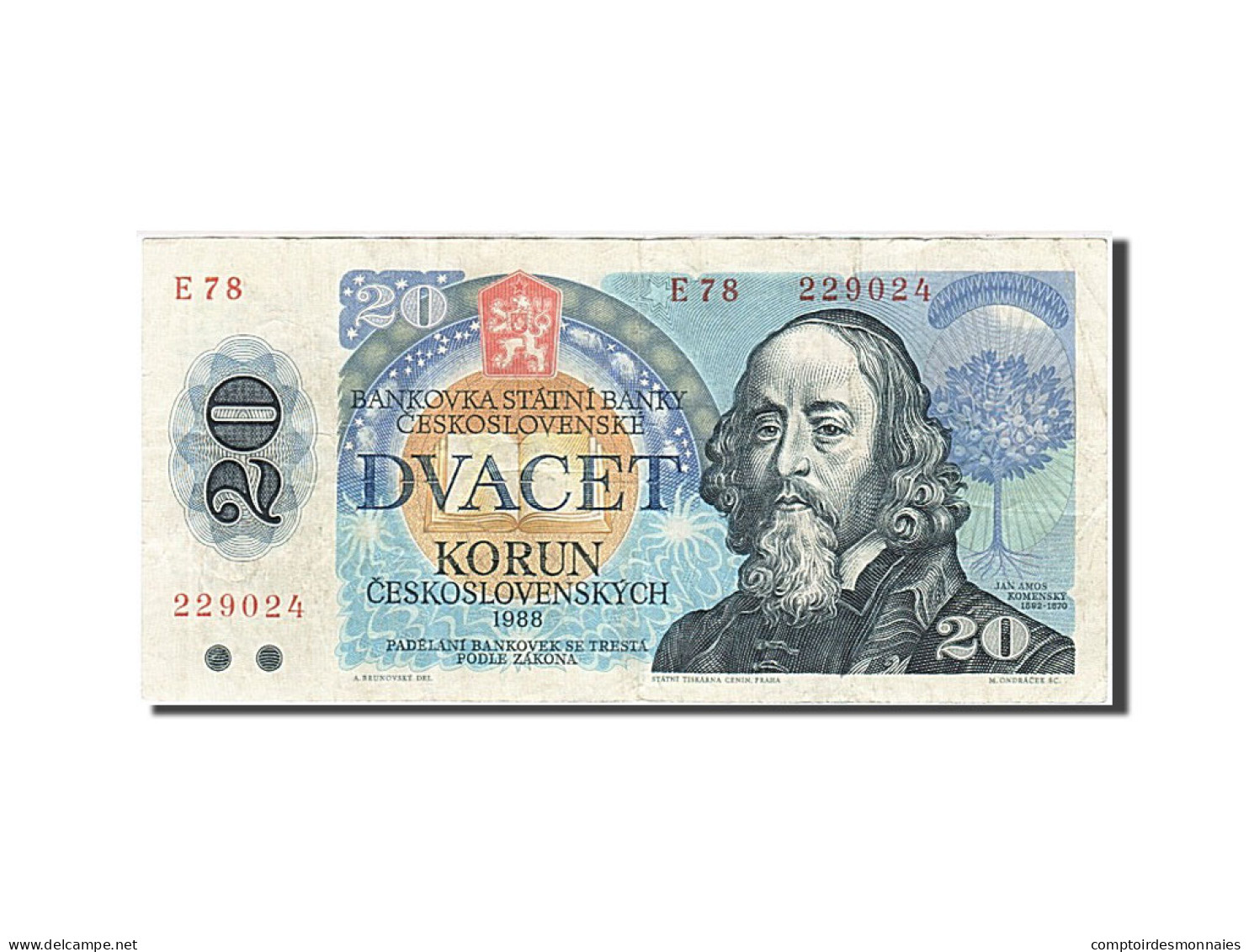 Billet, Tchécoslovaquie, 20 Korun, 1988, TTB - Czechoslovakia