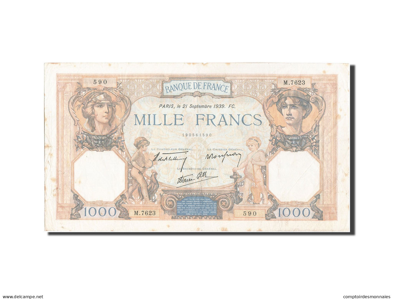 Billet, France, 1000 Francs, 1 000 F 1927-1940 ''Cérès Et Mercure'', 1939 - 1 000 F 1927-1940 ''Cérès Et Mercure''