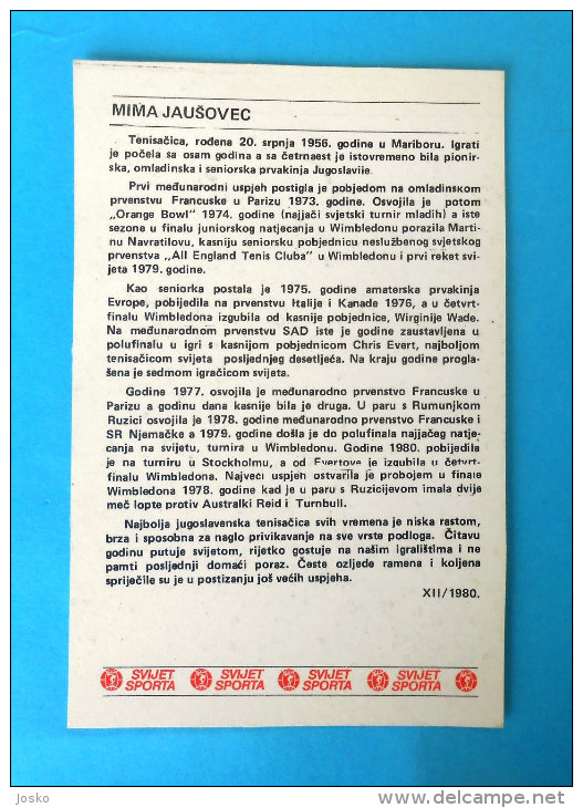 MIMA JAUSOVEC - Tennis ... Yugoslavia Vintage Card Svijet Sporta * Slovenia Tenis Sport Slovenia - Tarjetas