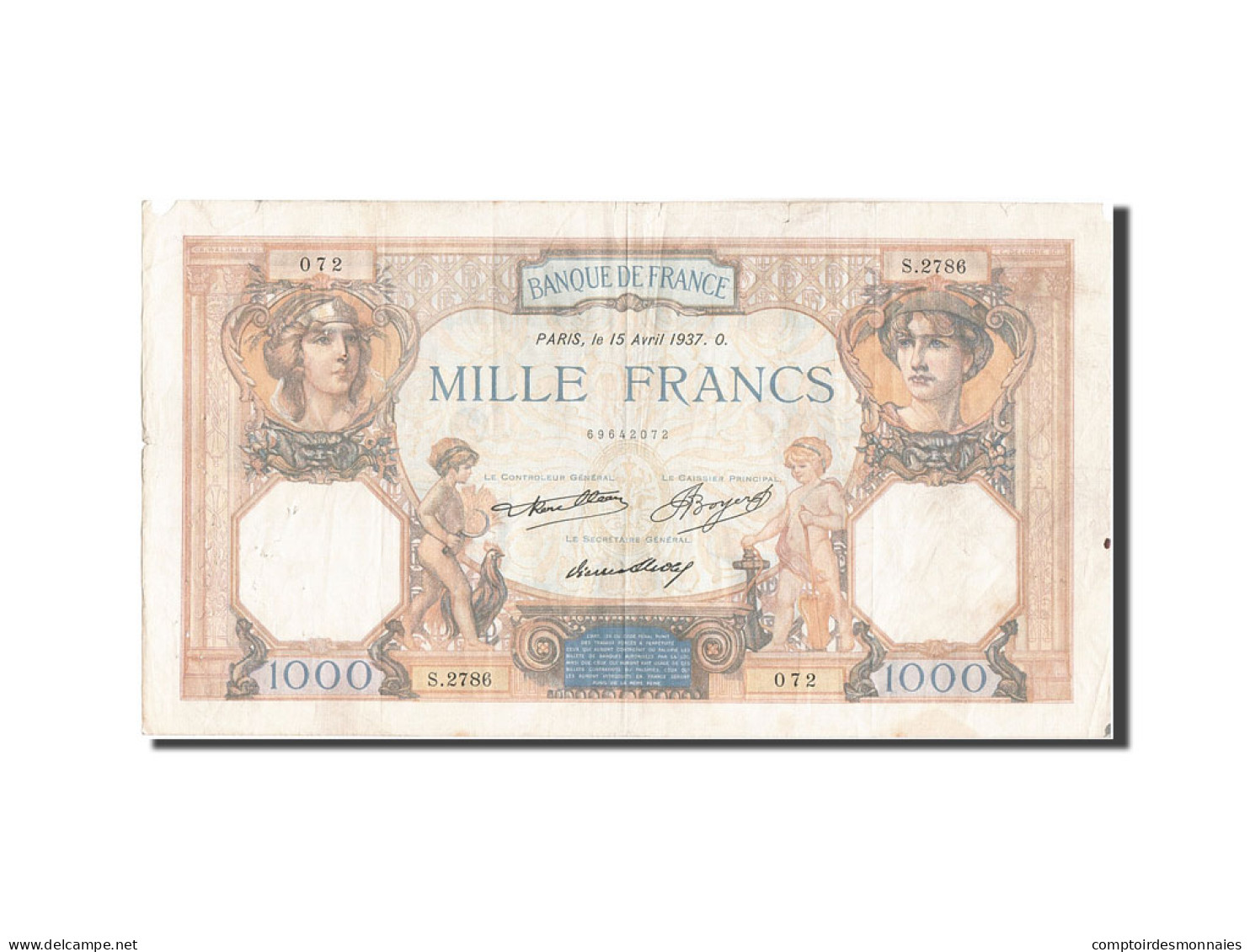 Billet, France, 1000 Francs, 1 000 F 1927-1940 ''Cérès Et Mercure'', 1937 - 1 000 F 1927-1940 ''Cérès Et Mercure''