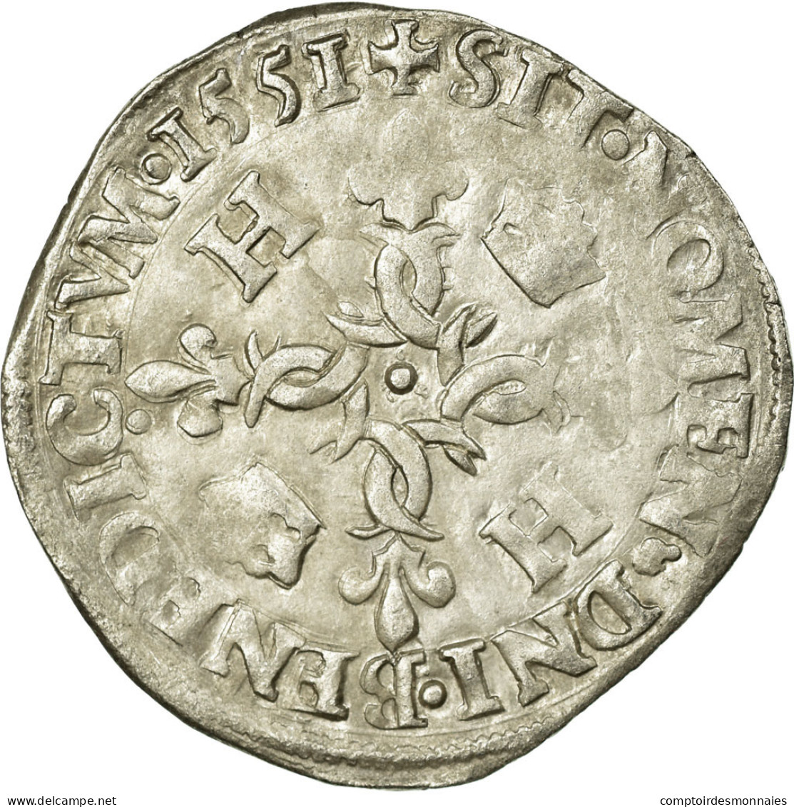 Monnaie, France, Douzain Aux Croissants, 1551, Paris, TTB, Billon, Sombart:4380 - 1547-1559 Henry II