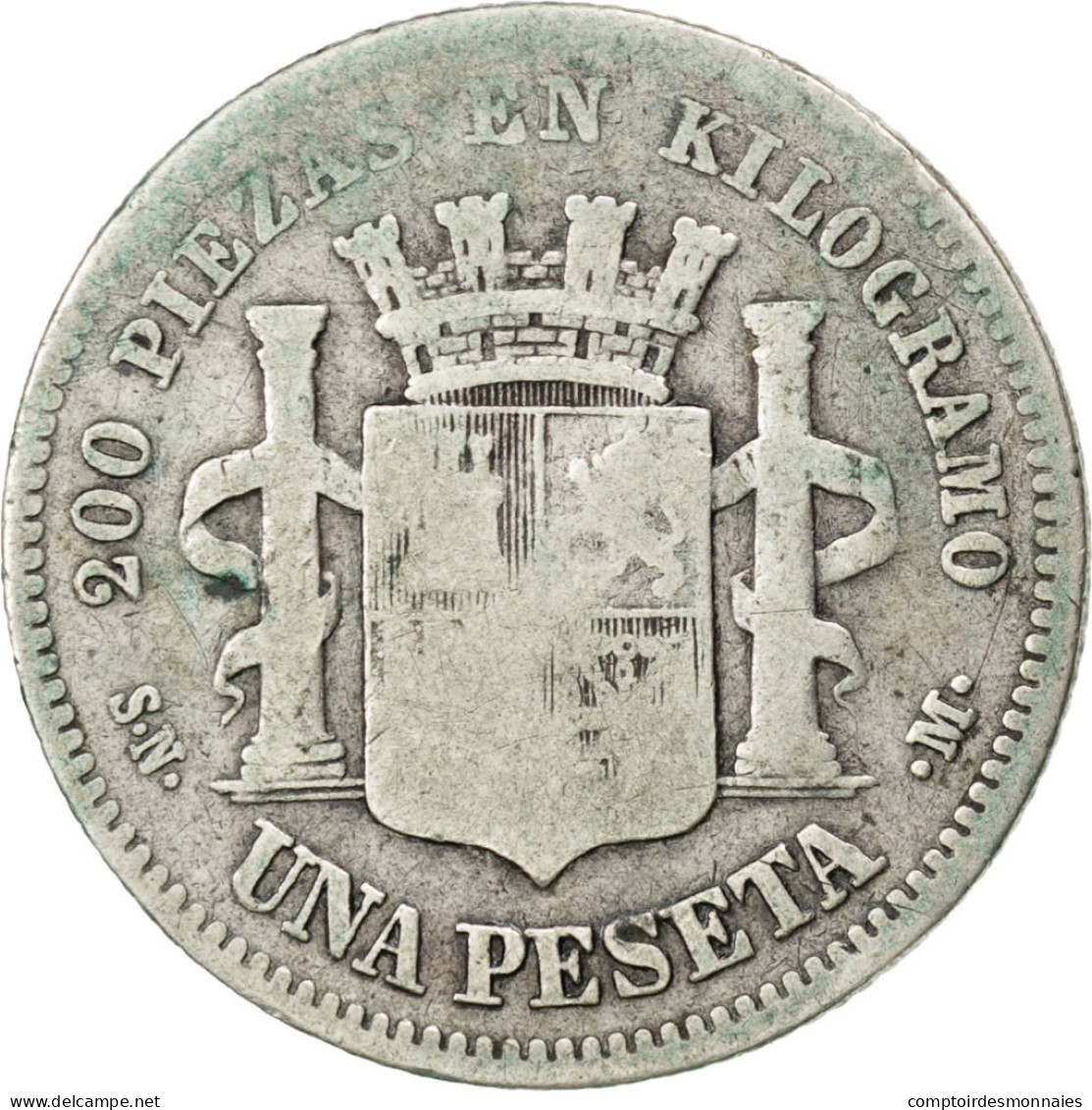 Monnaie, Espagne, Provisional Government, Peseta, 1870, B+, Argent, KM:653 - First Minting