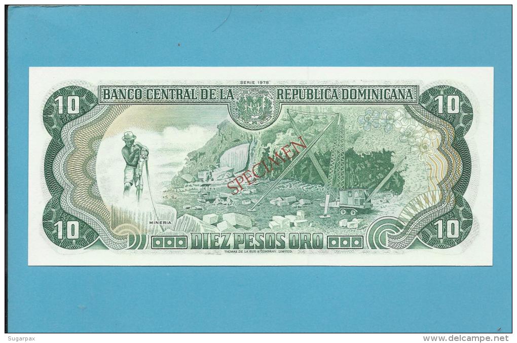 DOMINICAN REPUBLIC - 10 PESOS ORO - 1978 - SPECIMEN - UNC. - RARE - 2 Scans - Dominikanische Rep.