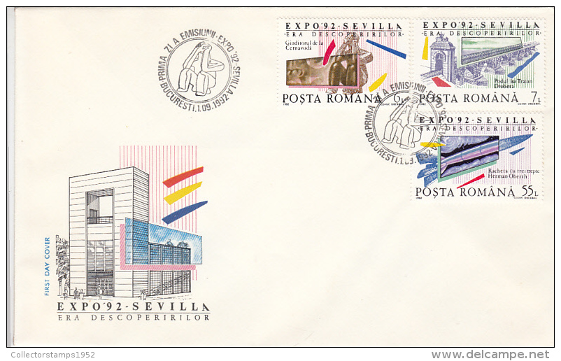 1973FM- EXPO'92, SEVILLA UNIVERSAL EXHIBITION, COVER FDC, 1992, ROMANIA - 1992 – Sevilla (Spanien)