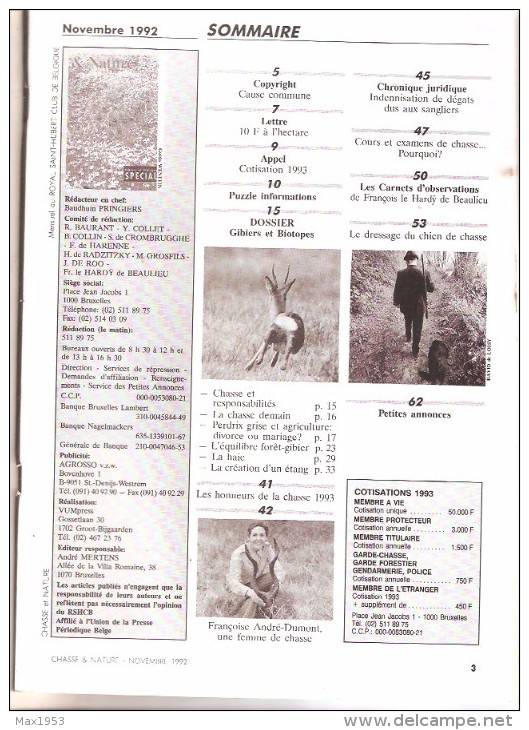 CHASSE & NATURE - N°9- Novembre 1992 - Chasse & Pêche