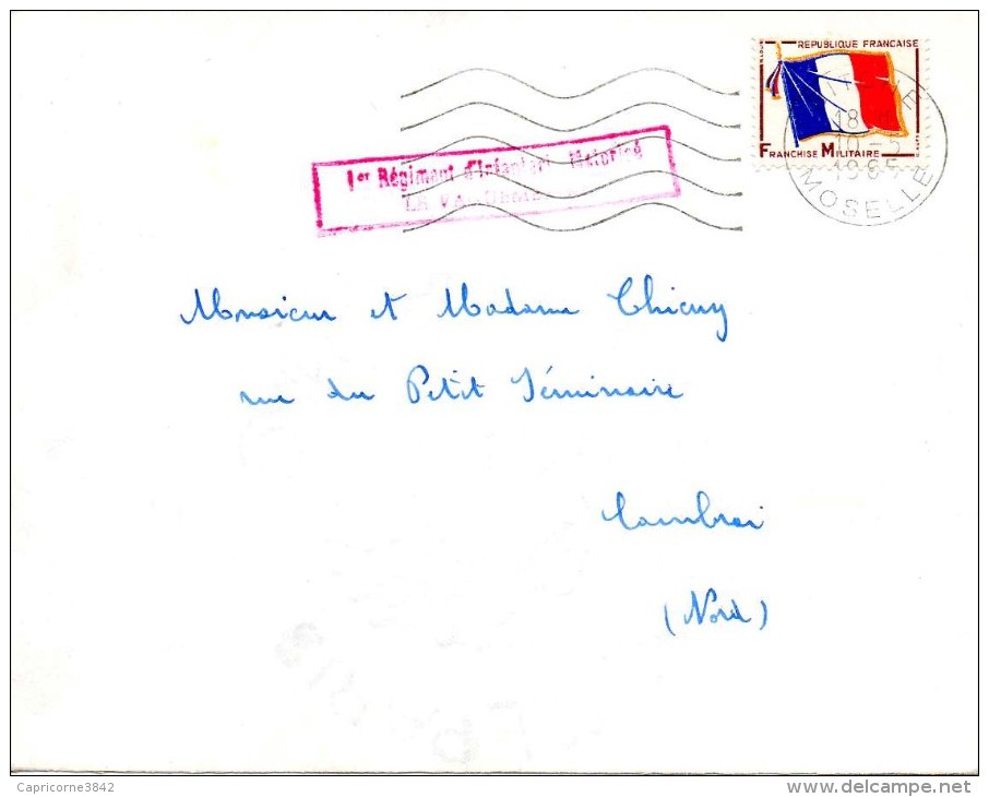 Lettre Avec Timbre Drapeau Franchise Militaire (Yvert N°13) 1er Régiment D´infanterie Motorisé - Bitche - Moselle - Military Postage Stamps