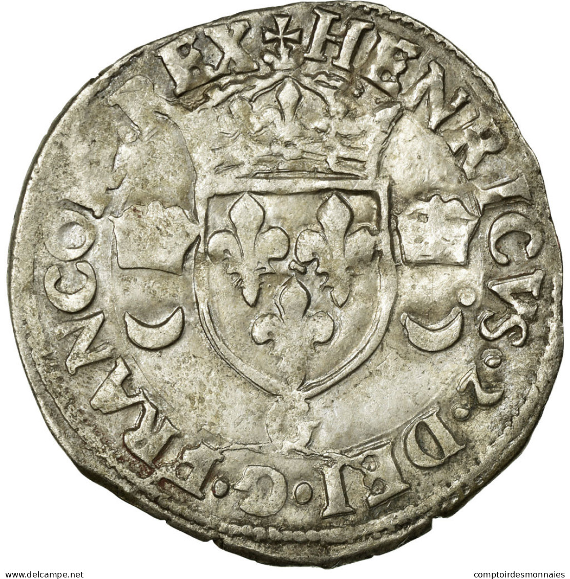 Monnaie, France, Douzain Aux Croissants, 1550, Poitiers, TTB, Billon - 1547-1559 Heinrich II.