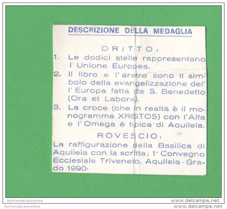 Grado Aquileia Gettone / Medaglia A Ricordo 1° Convegno Ecclesiastico 1990 - Professionals/Firms