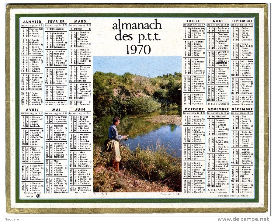 CALENDRIER ORIGINAL 1970   PECHE ATTENTE  -  FEUILLET DPT HAUT DE SEINE - Grand Format : 1961-70