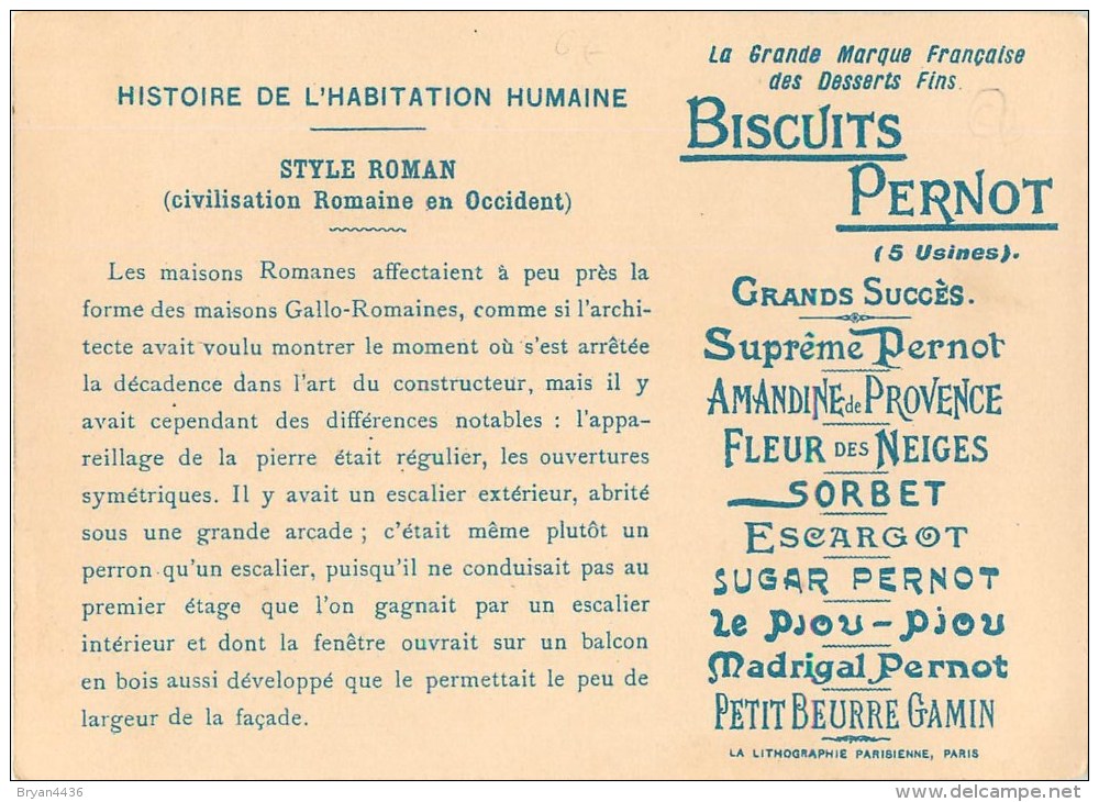 Biscuits Pernot - Histoire De L'Habitation Humaine  ** Style Roman** - Voir 2 Scans - Pernot