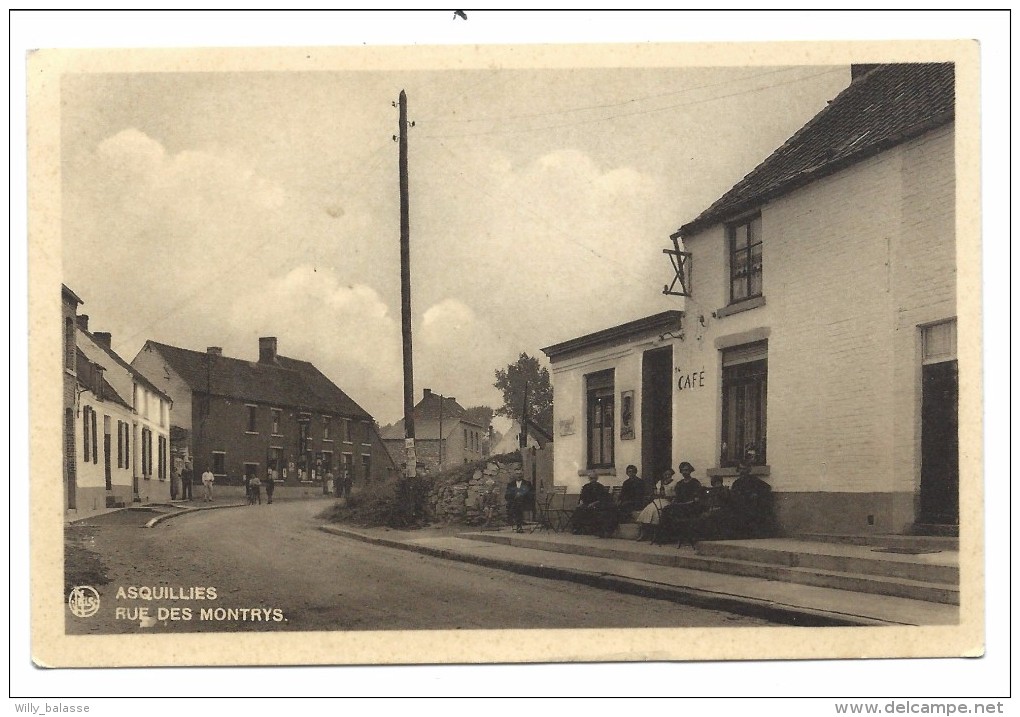 CPA - ASQUILLIES - Rue Des Montrys - Café     // - Quévy