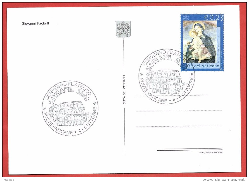 CARTOLINA NV VATICANO - 2002 - Papa Giovanni Paolo II  - Dipinto - Annullo Convegno Filatelico ROMAFIL Poste Vaticane - Storia Postale