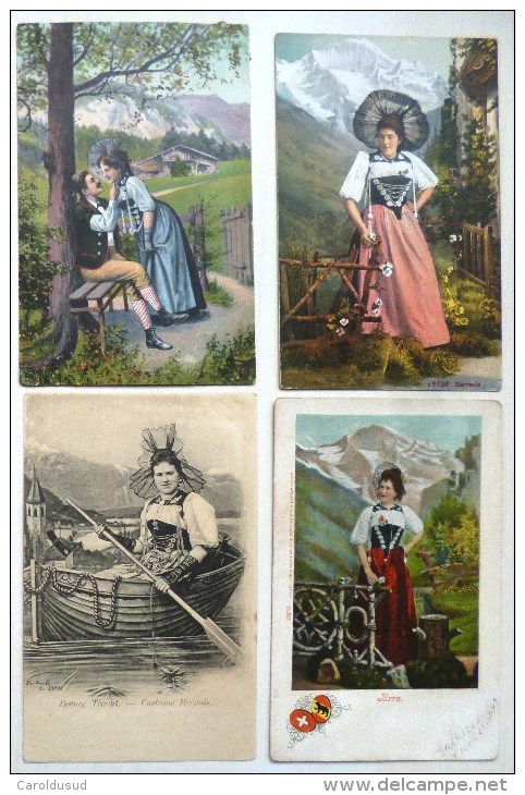 CPA Lot 4x Photo Litho PRECURSEUR Femme Couple Folklore ALLEMAGNE Bern Bernois Bernerin Voyagé Voir Photos - Collections & Lots