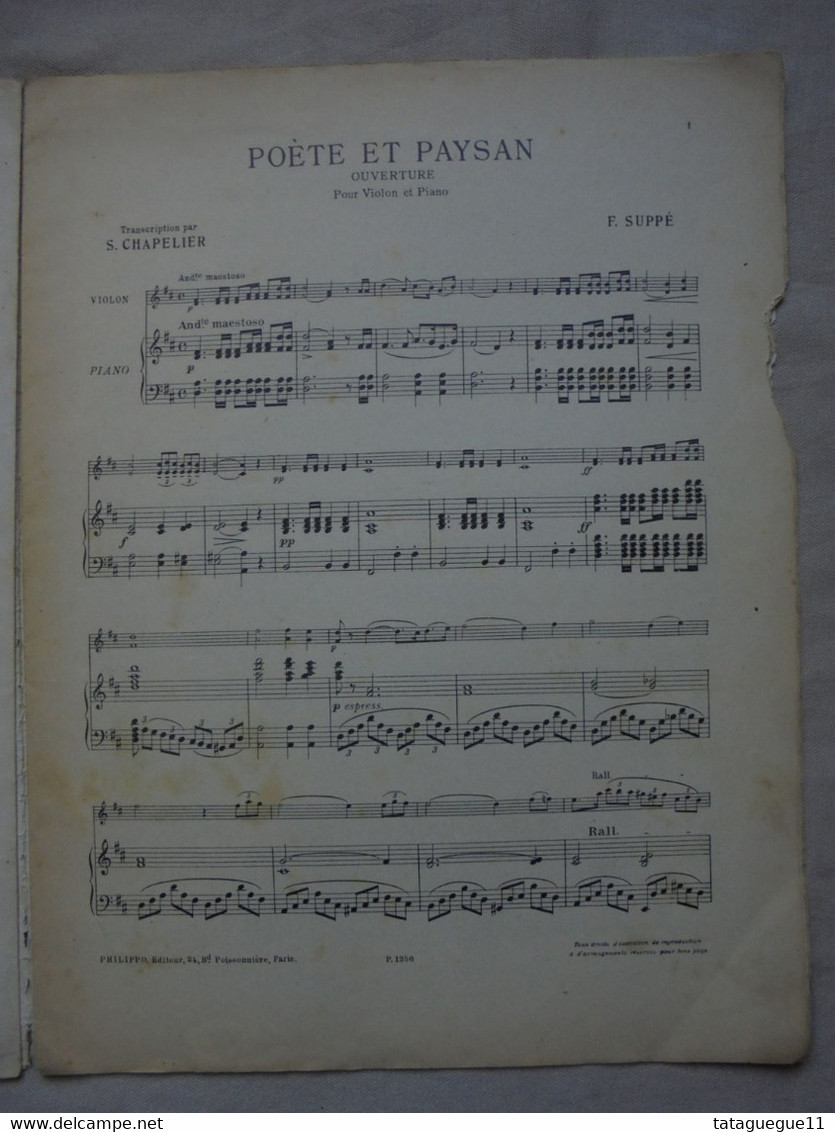 Ancien - Partition violon & piano - POETE et PAYSAN Célèbre ouverture par F. SUPPE