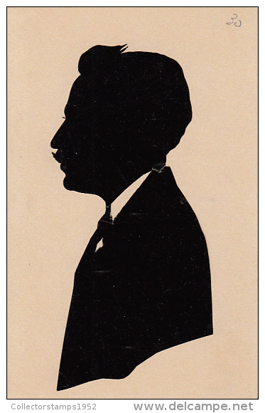 18923- SILHOUETTE, MOUSTACHE MAN TURNED LEFT - Silhouetkaarten