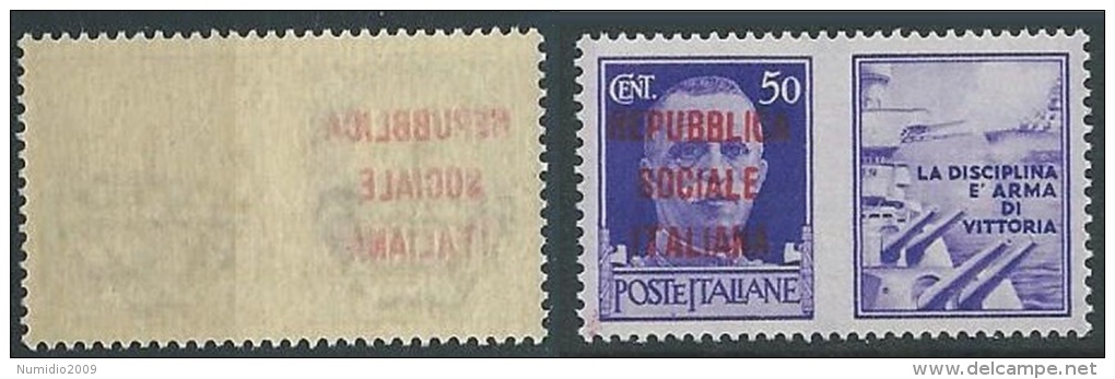 1944 RSI PROPAGANDA GUERRA 50 CENT VARIETà DECALCO MNH ** - W173-2 - Propagande De Guerre