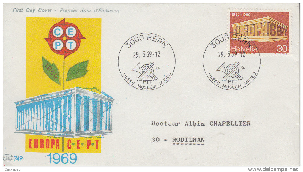 Enveloppe  FDC  1er  Jour   SUISSE   EUROPA    1969 - 1969