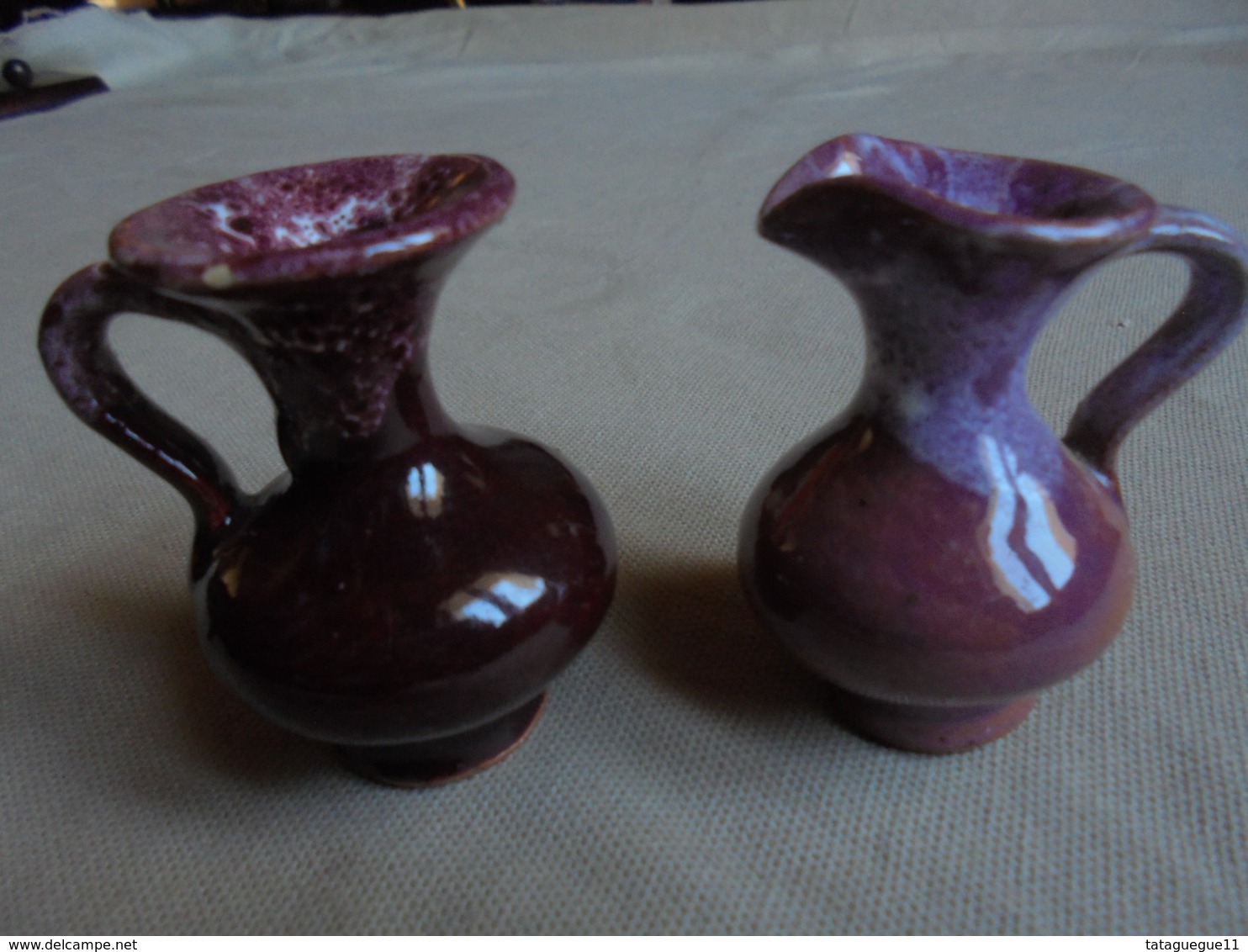 Vintage - 2 Poteries Miniatures - Paire De Vases Pour Maison De Poupée Ou Décoration Vitrine - Fleurs & Plantes