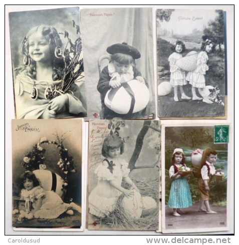 CPA  LOT 16X PHOTO SCENE  ENFANT PORTRAIT Fille DUO FETE PAQUES OEUF OEUFS VOIR PHOTO POUR TIMBRES - Collections, Lots & Series