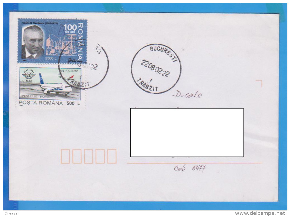 PERSONALITIES, CHEMISTRY AVION PLANE STAMPS ON  COVER, 2002, ROMANIA - Oblitérés