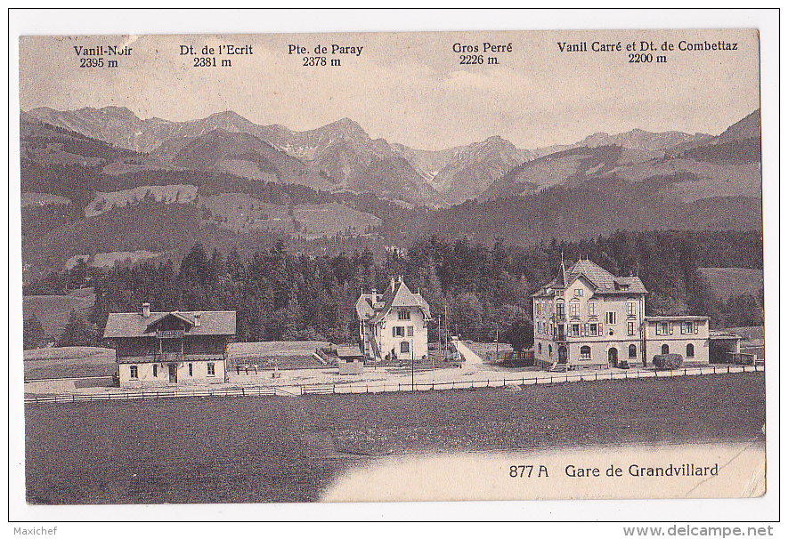 Gare De Grandvillard Avec Chaine De Montagne Au Fond Et Indication Des Principaux Sommets Avec Altitude, 1918 - Grandvillard