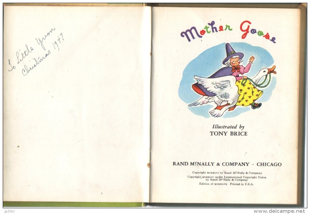 Mother Goose, A Rand McNally Book , Illustrated By Tony Brice, Chicago, 1946 - Bücher Für Die Kleinsten