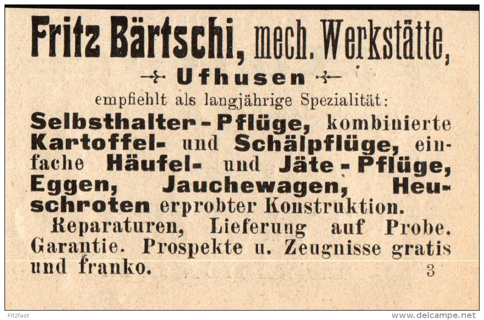 Original Werbung - 1911 - Fritz Bärtschi In Ufhusen B. Willisau , Mechanische Werkstatt !!! - Willisau